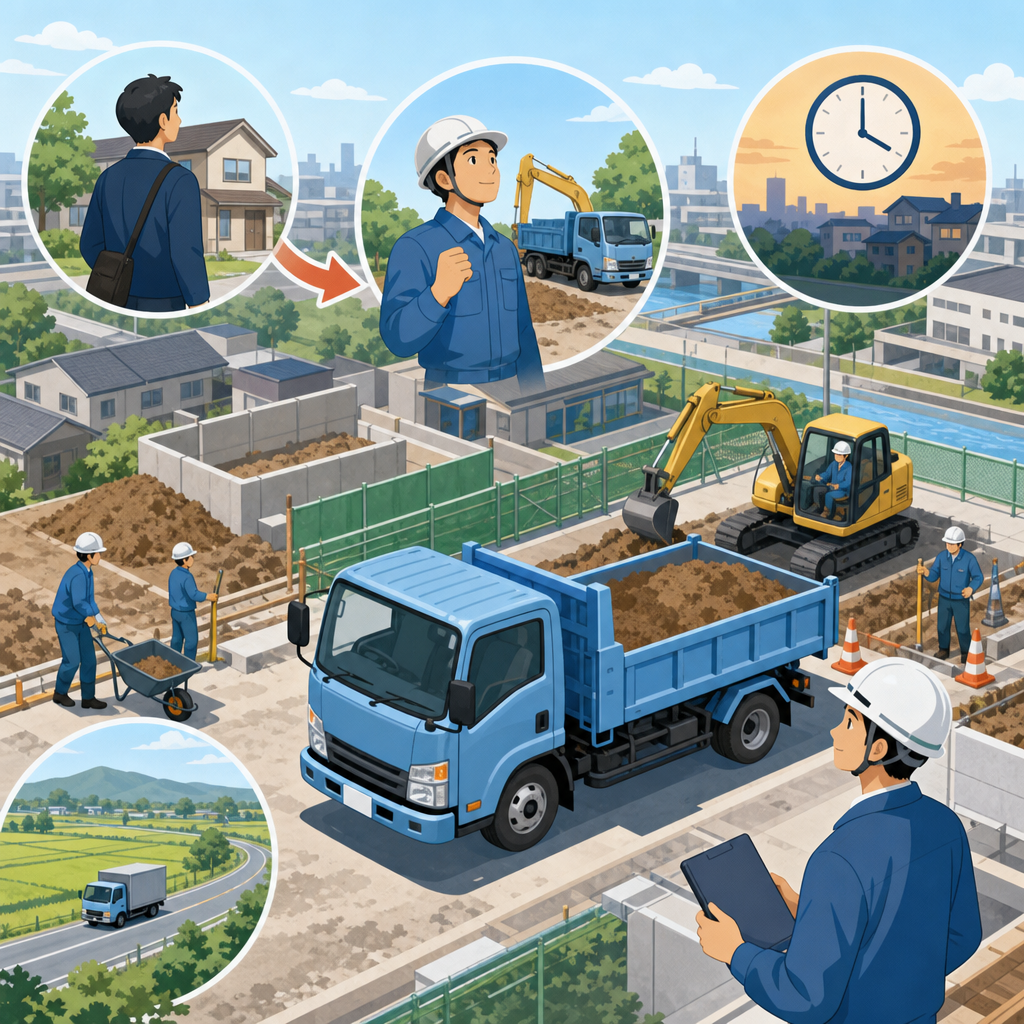 白岡から転職、残業少ない3tダンプ作業員へ